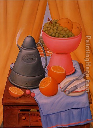 Still Life with Coff pot painting - Fernando Botero Still Life with Coff pot art painting